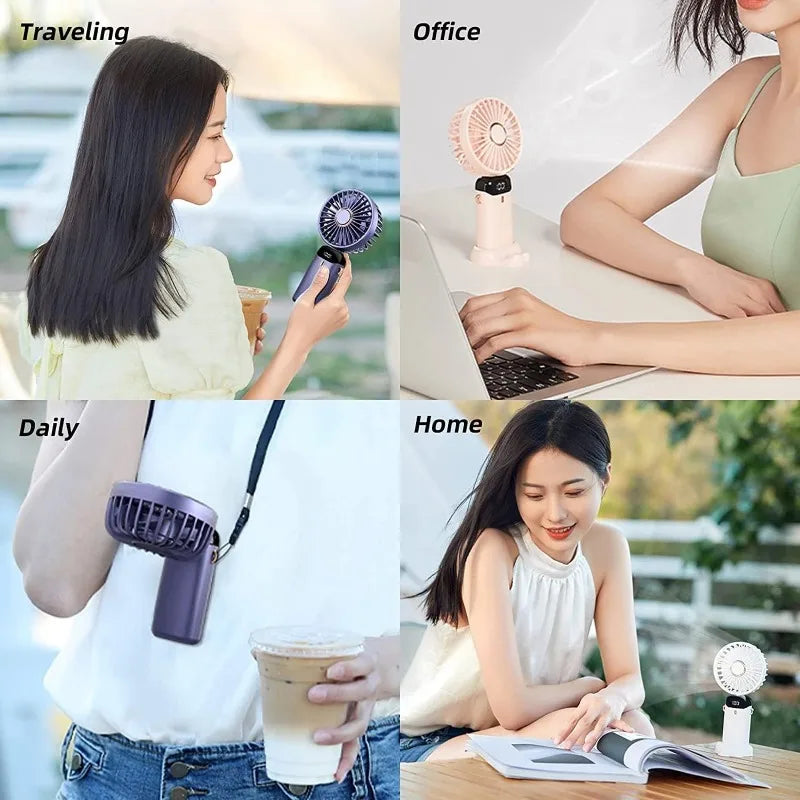 Mini Fan Portable Handheld Fan 5 Speed ​​USB Rechargeable 5000Mah with LED Display 7-16 Hours Quiet Suitable for Office Outdoor