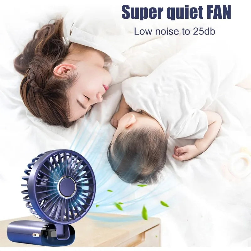 Mini Fan Portable Handheld Fan 5 Speed ​​USB Rechargeable 5000Mah with LED Display 7-16 Hours Quiet Suitable for Office Outdoor