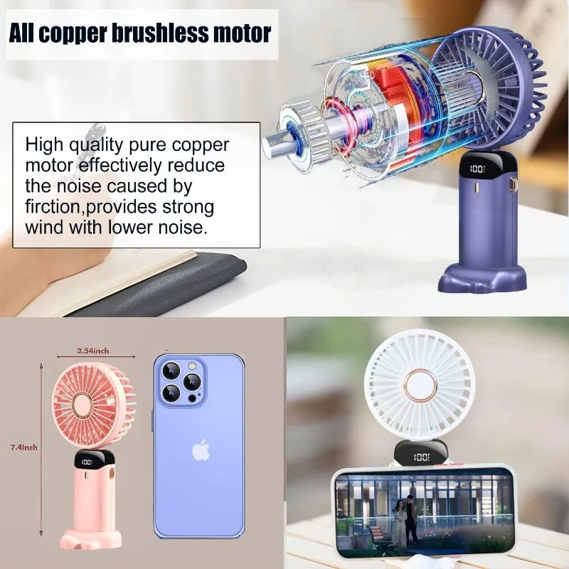 Mini Fan Portable Handheld Fan 5 Speed ​​USB Rechargeable 5000Mah with LED Display 7-16 Hours Quiet Suitable for Office Outdoor